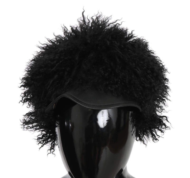 Dolce & Gabbana  Black Tibet Lamb Fur Leather Gatsby Hat #women, 56 cm|XS, Accessories - New Arrivals, Black, Brand_Dolce & Gabbana, Catch, Dolce & Gabbana, feed-agegroup-adult, feed-color-black, feed-gender-female, feed-size-56 cm|XS, Gender_Women, Hats - Women - Accessories, Kogan at SEYMAYKA