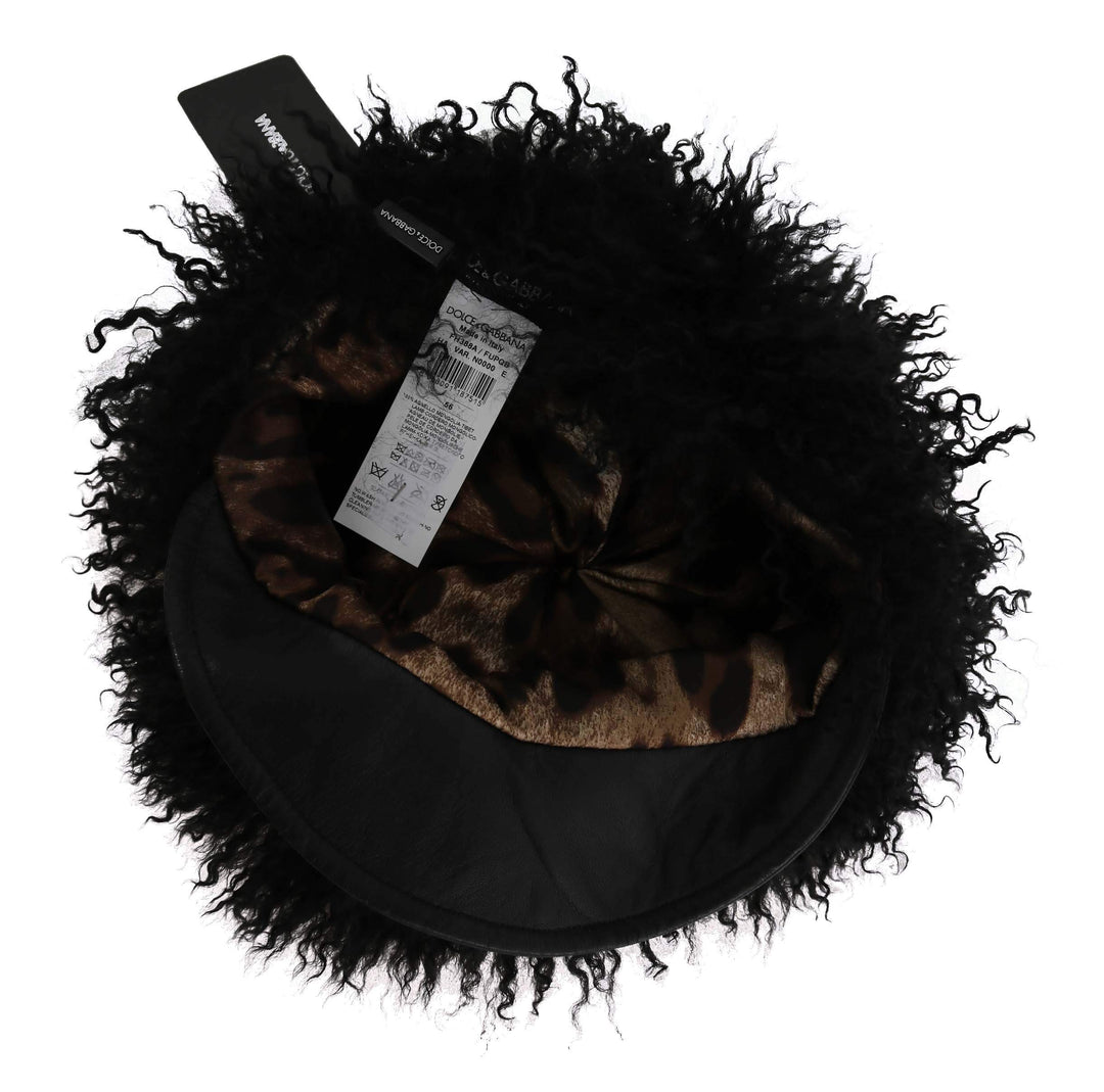 Dolce & Gabbana  Black Tibet Lamb Fur Leather Gatsby Hat #women, 56 cm|XS, Accessories - New Arrivals, Black, Brand_Dolce & Gabbana, Catch, Dolce & Gabbana, feed-agegroup-adult, feed-color-black, feed-gender-female, feed-size-56 cm|XS, Gender_Women, Hats - Women - Accessories, Kogan at SEYMAYKA