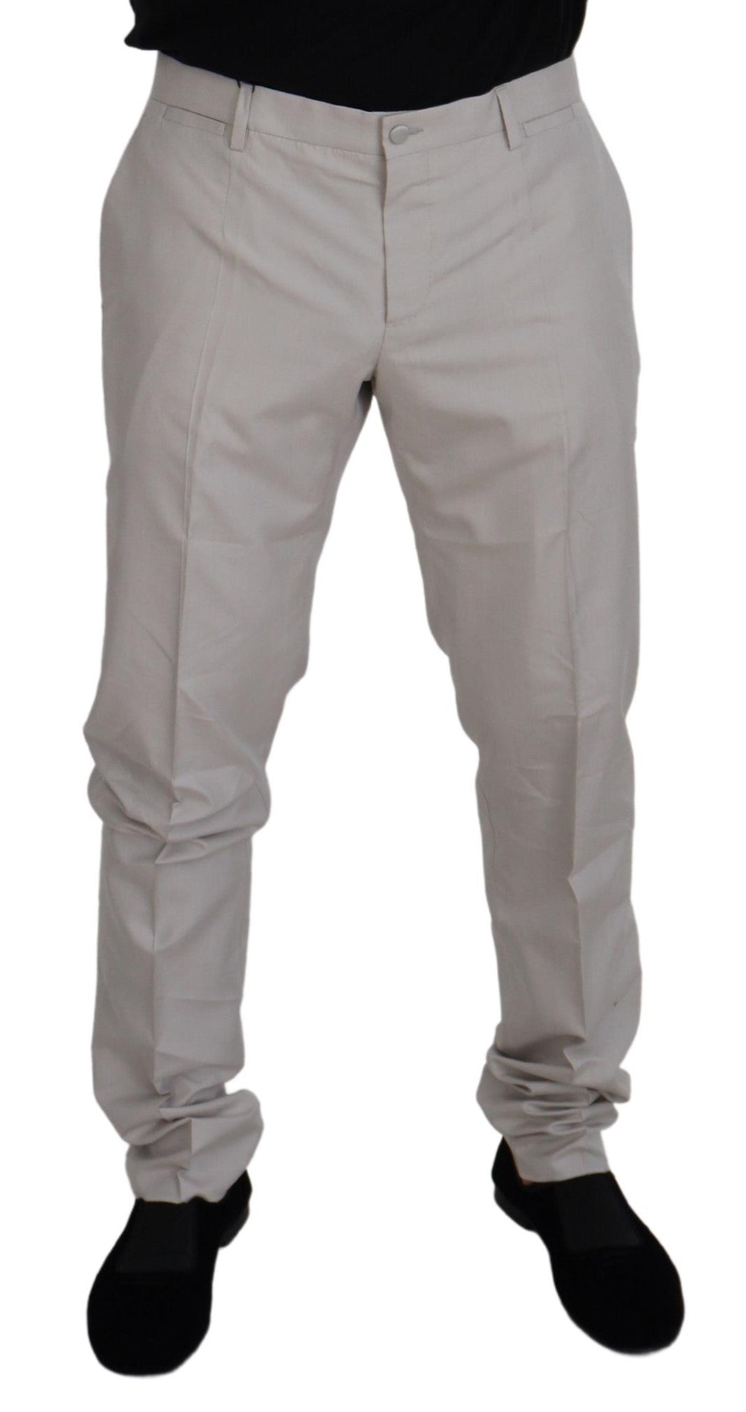 Dolce & Gabbana Off White Silk Mid Waist Chino Pants