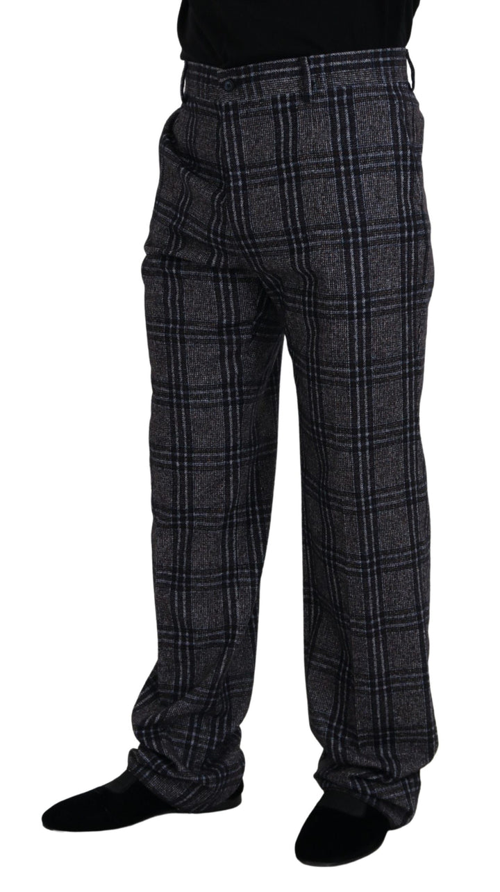 Dolce & Gabbana Gray Checkered Mid Waist  Pants