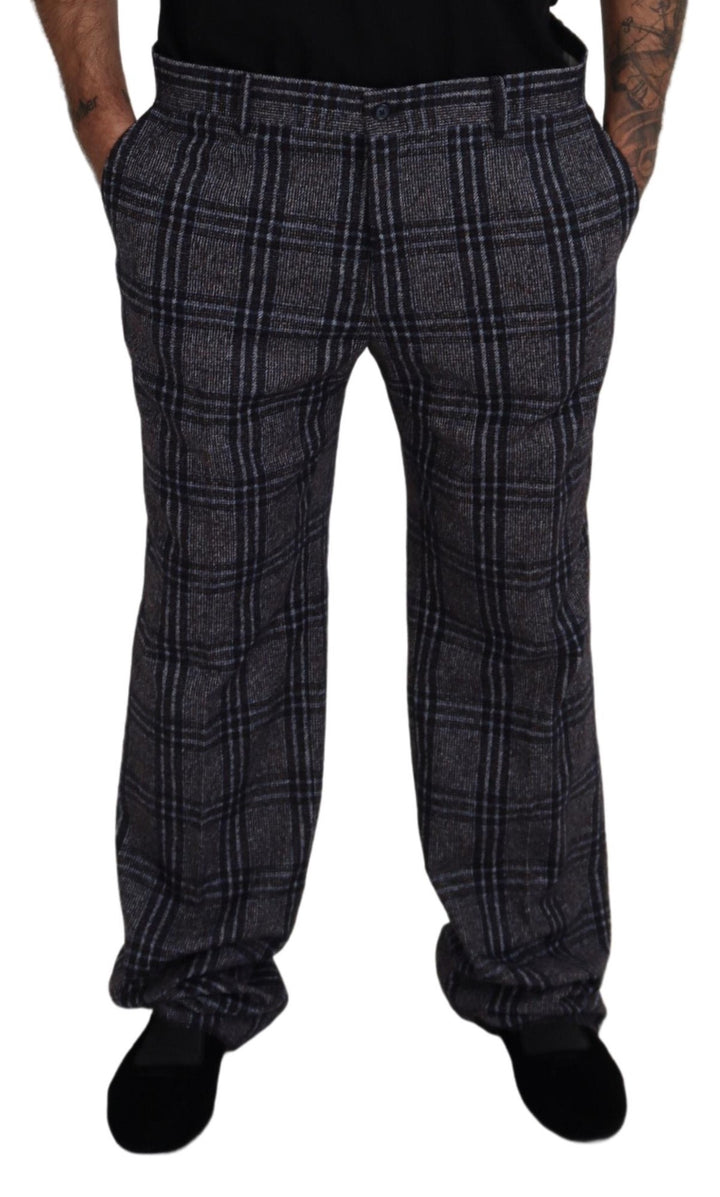 Dolce & Gabbana Gray Checkered Mid Waist  Pants