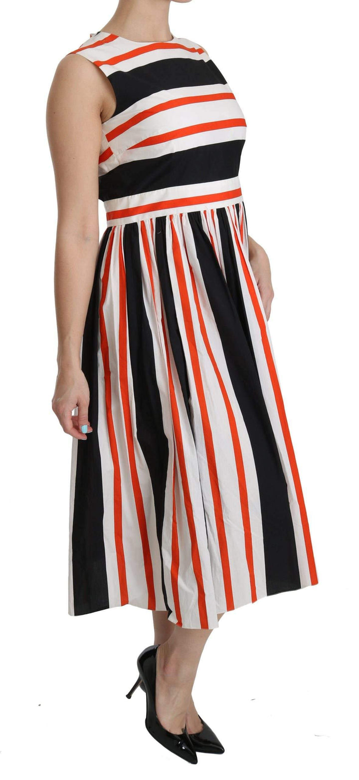 Dolce & Gabbana  Multicolor Stripes A-Line Pleated Midi Dress #women, Brand_Dolce & Gabbana, Catch, Clothing_Dress, Dolce & Gabbana, Dresses - Women - Clothing, feed-agegroup-adult, feed-color-multicolor, feed-gender-female, feed-size-IT44|L, Gender_Women, IT44|L, Kogan, Multicolor, Women - New Arrivals at SEYMAYKA