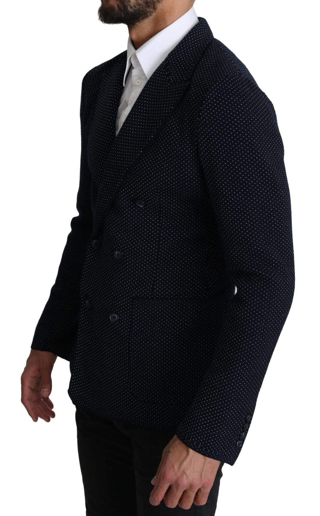 Dolce & Gabbana  Dark Blue Dotted Double Breasted Coat Blazer #men, Blazers - Men - Clothing, Blue, Brand_Dolce & Gabbana, Catch, Dolce & Gabbana, feed-agegroup-adult, feed-color-blue, feed-gender-male, feed-size-IT44 | XS, feed-size-IT46 | S, feed-size-IT50 | L, Gender_Men, IT44 | XS, IT46 | S, IT50 | L, Kogan, Men - New Arrivals at SEYMAYKA