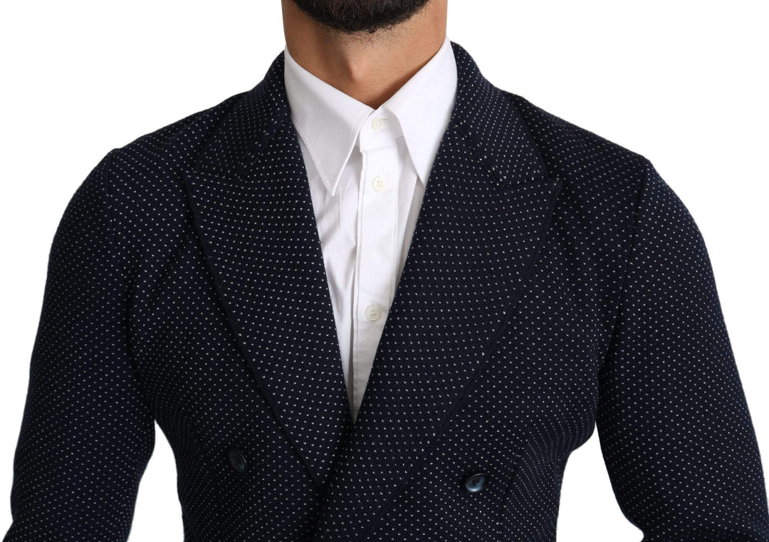 Dolce & Gabbana  Dark Blue Dotted Double Breasted Coat Blazer #men, Blazers - Men - Clothing, Blue, Brand_Dolce & Gabbana, Catch, Dolce & Gabbana, feed-agegroup-adult, feed-color-blue, feed-gender-male, feed-size-IT44 | XS, feed-size-IT46 | S, feed-size-IT50 | L, Gender_Men, IT44 | XS, IT46 | S, IT50 | L, Kogan, Men - New Arrivals at SEYMAYKA