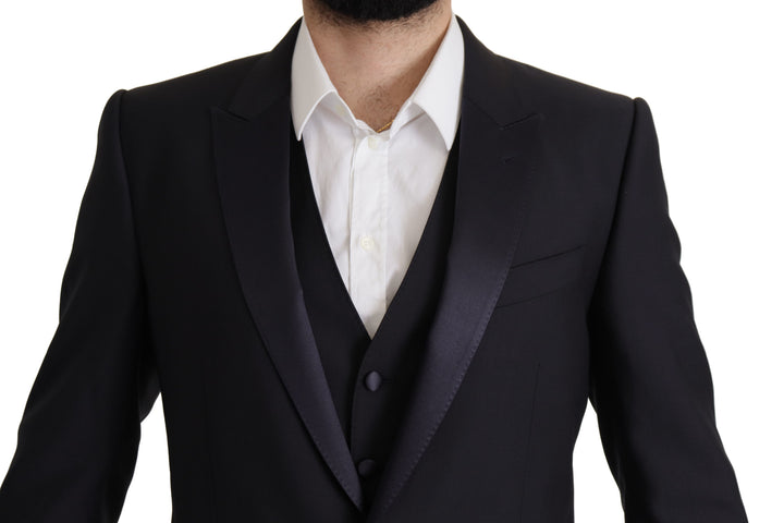 Dolce & Gabbana Black Virgin Wool Formal 3 Piece Suit