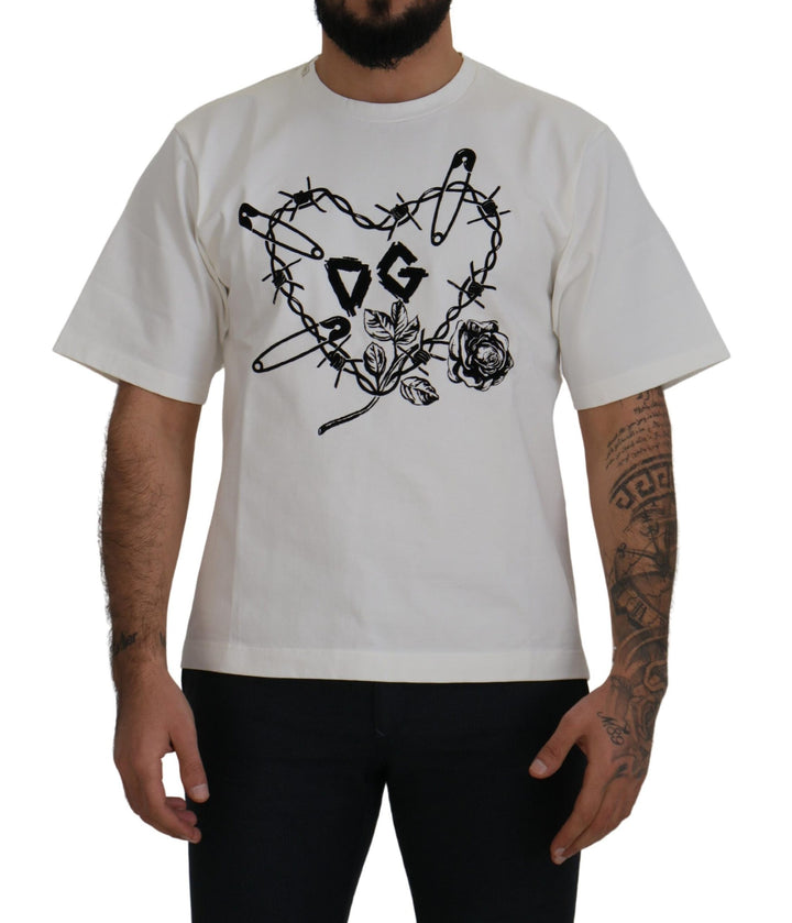 Dolce & Gabbana White Amor Cotton Crewneck  T-shirt