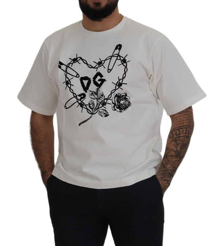 Dolce & Gabbana White Amor Cotton Crewneck  T-shirt