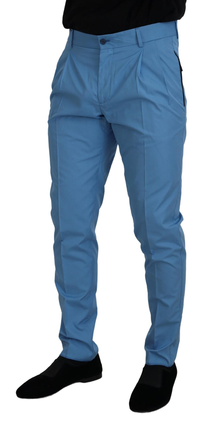 Dolce & Gabbana Blue Cotton Silk Trousers Chinos Pants