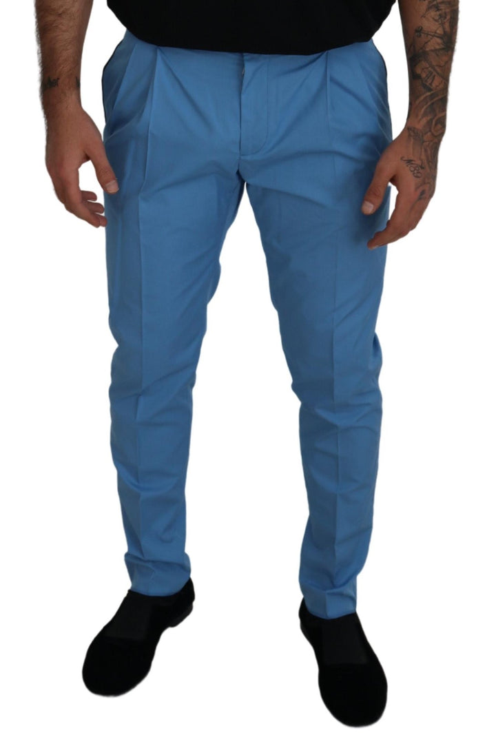 Dolce & Gabbana Blue Cotton Silk Trousers Chinos Pants