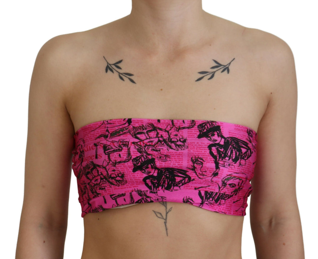 Pink Newspaper Print Bra Cropped Blouse