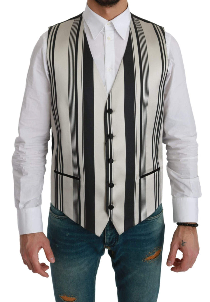 Dolce & Gabbana  White Black Stripes Waistcoat Formal Vest #men, Black, Brand_Dolce & Gabbana, Catch, Dolce & Gabbana, feed-agegroup-adult, feed-color-black, feed-gender-male, feed-size-IT48 | M, Gender_Men, IT48 | M, Kogan, Men - New Arrivals, Vests - Men - Clothing at SEYMAYKA