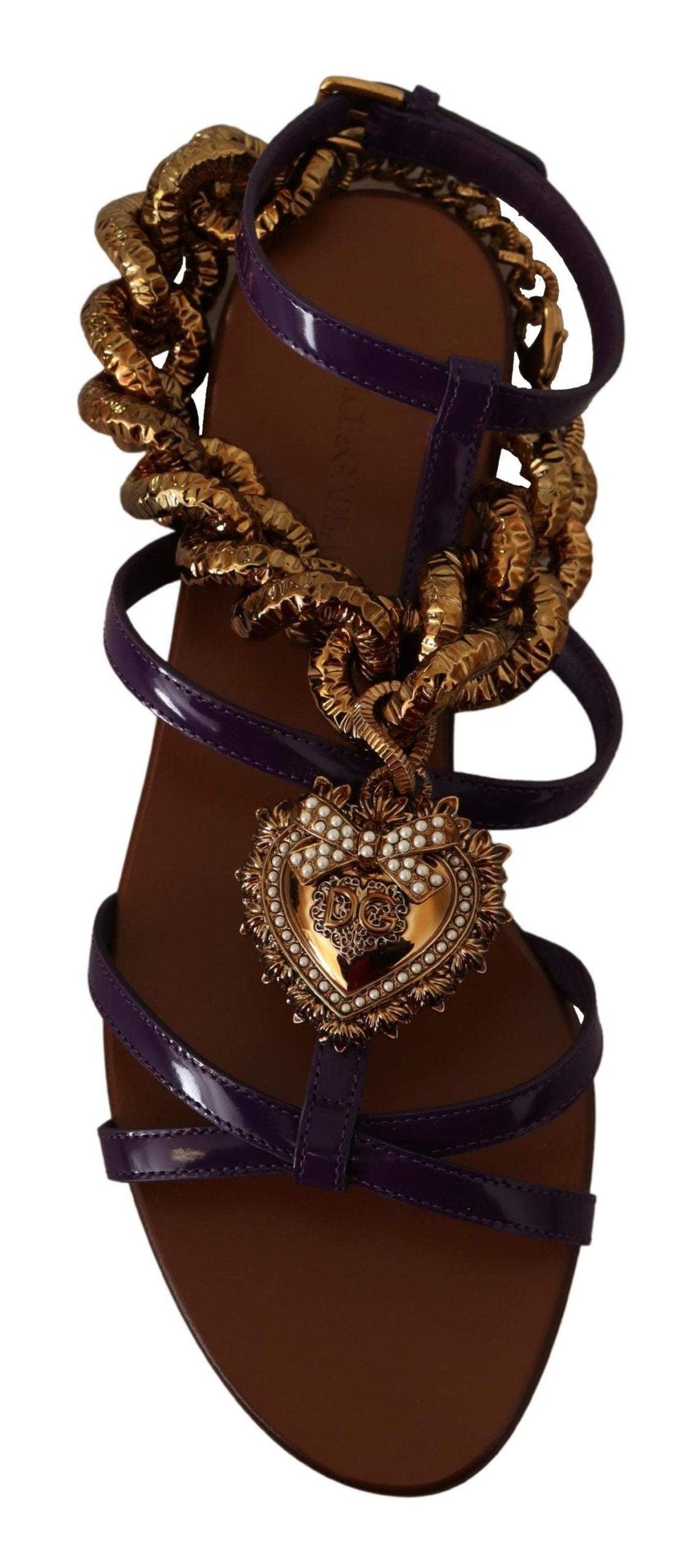 Dolce & Gabbana Purple Leather Devotion Flats Sandals Dolce & Gabbana, EU35.5/US5, EU36.5/US6, EU36/US5.5, EU37.5/US7, EU38.5/US8, EU38/US7.5, EU39.5/US9, EU40/US9.5, feed-1, Flat Shoes - Women - Shoes, Purple at SEYMAYKA