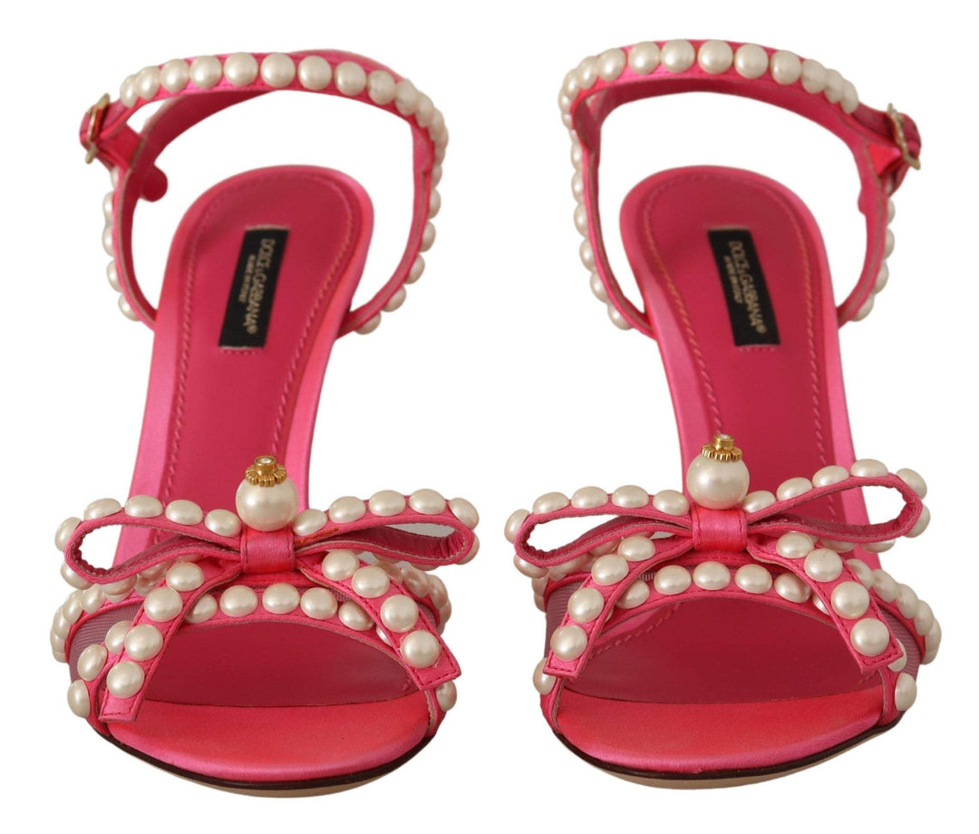 Dolce & Gabbana Pink Satin White Pearl Crystals Heels Shoes Dolce & Gabbana, EU36/US5.5, EU37.5/US7, EU37/US6.5, feed-1, Pink, Sandals - Women - Shoes at SEYMAYKA