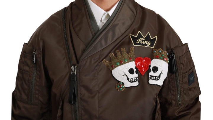 Dolce & Gabbana  Brown Beaded Crown Skull Logo Jacket #men, Brand_Dolce & Gabbana, Brown, Catch, Dolce & Gabbana, feed-agegroup-adult, feed-color-brown, feed-gender-male, feed-size-IT44 | S, feed-size-IT46 | M, feed-size-IT48 | L, feed-size-IT50 | L, Gender_Men, IT44 | S, IT46 | M, IT48 | L, IT50 | L, Jackets - Men - Clothing, Kogan, Men - New Arrivals at SEYMAYKA