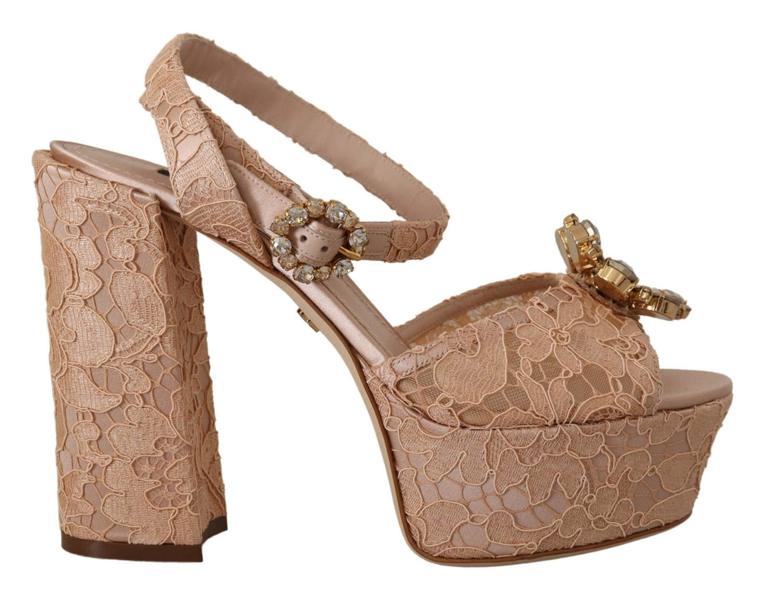 Dolce & Gabbana Pink Lace Taormina Platform Sandals Shoes Dolce & Gabbana, EU36.5/US6, EU38.5/US8, EU38/US7.5, EU39/US8.5, EU40.5/US10, EU40/US9.5, EU41/US10.5, feed-1, Pink, Sandals - Women - Shoes at SEYMAYKA