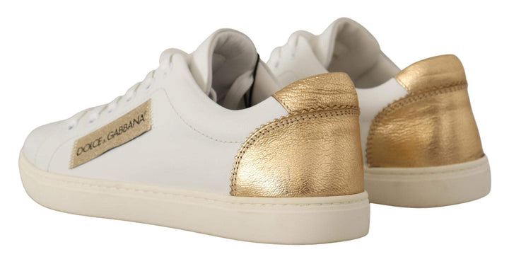 Dolce & Gabbana White Gold Leather Low Top Sneakers Dolce & Gabbana, EU35/US4.5, EU37.5/US7, EU41/US10.5, feed-1, Sneakers - Women - Shoes, White at SEYMAYKA