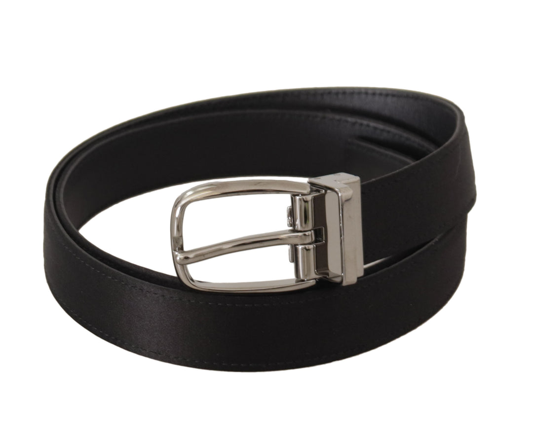 Dolce & Gabbana Black Calf Leather Silver Logo Metal Buckle Belt