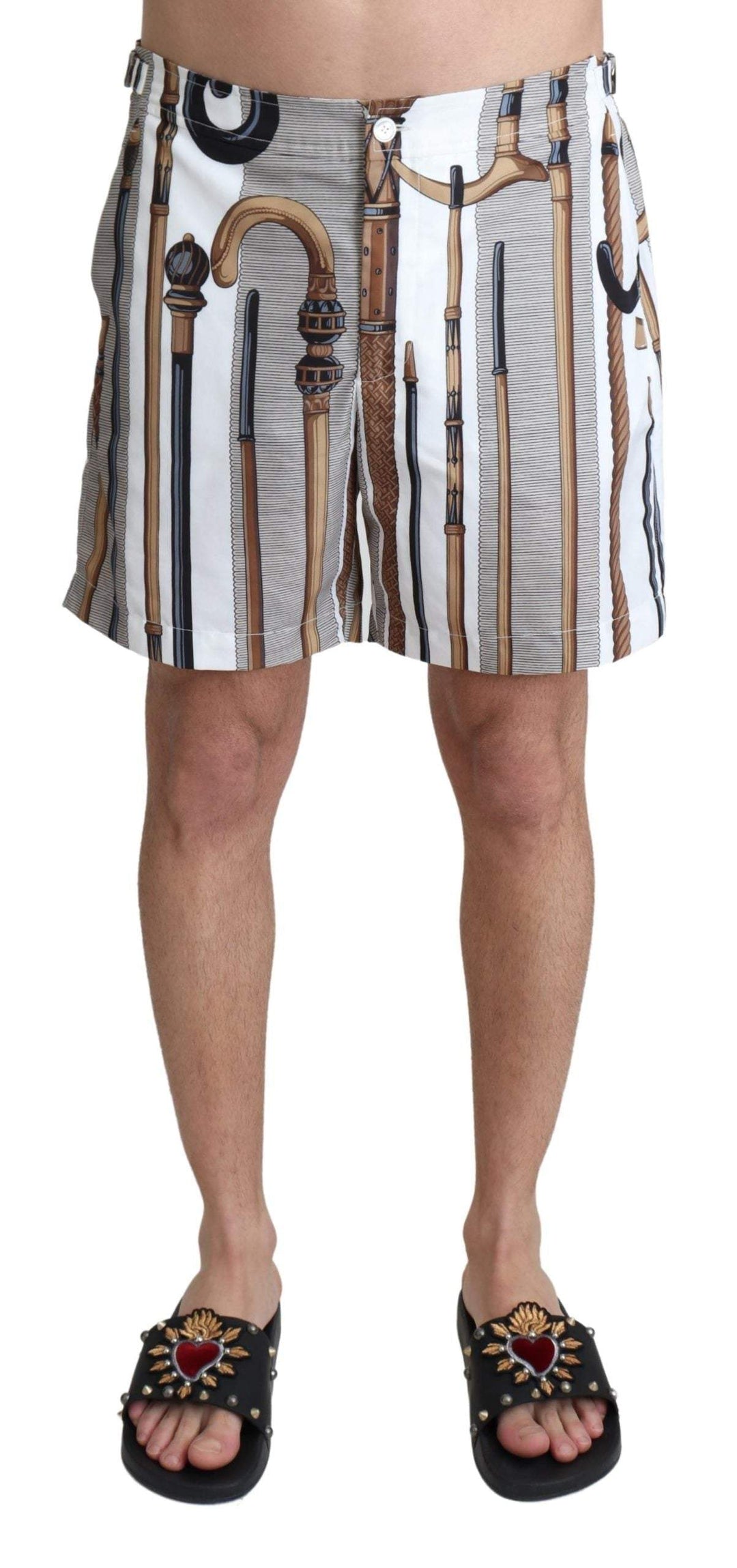 Dolce & Gabbana White Walking Stick Beachwear Shorts Swimshorts #men, Dolce & Gabbana, feed-agegroup-adult, feed-color-White, feed-gender-male, IT48 | M, Men - New Arrivals, Swimwear - Men - Clothing, White at SEYMAYKA