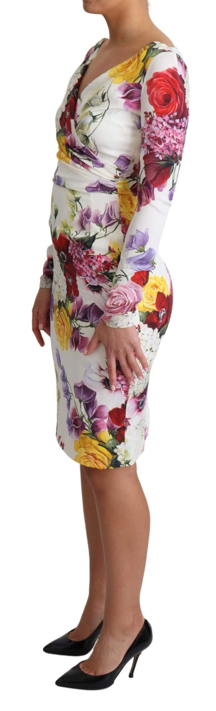 Dolce & Gabbana White Floral Print Silk Long Sleeve Dress #women, Dolce & Gabbana, Dresses - Women - Clothing, feed-agegroup-adult, feed-color-White, feed-gender-female, IT36 | XS, White, Women - New Arrivals at SEYMAYKA