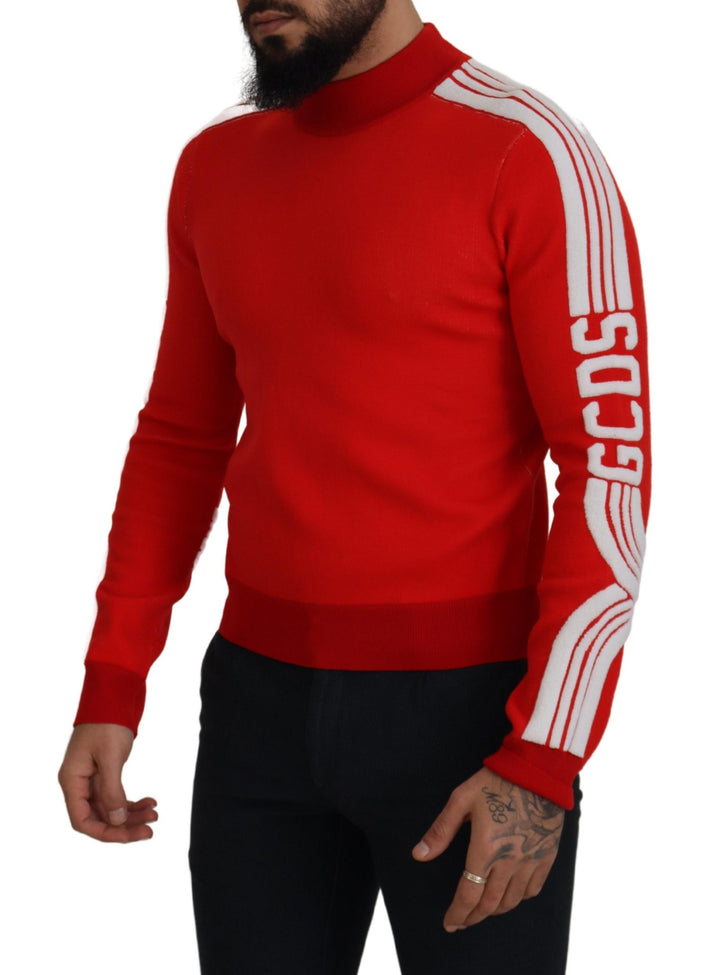 GCDS Red Wool Logo Printed Crew Neck  Pullover Sweater