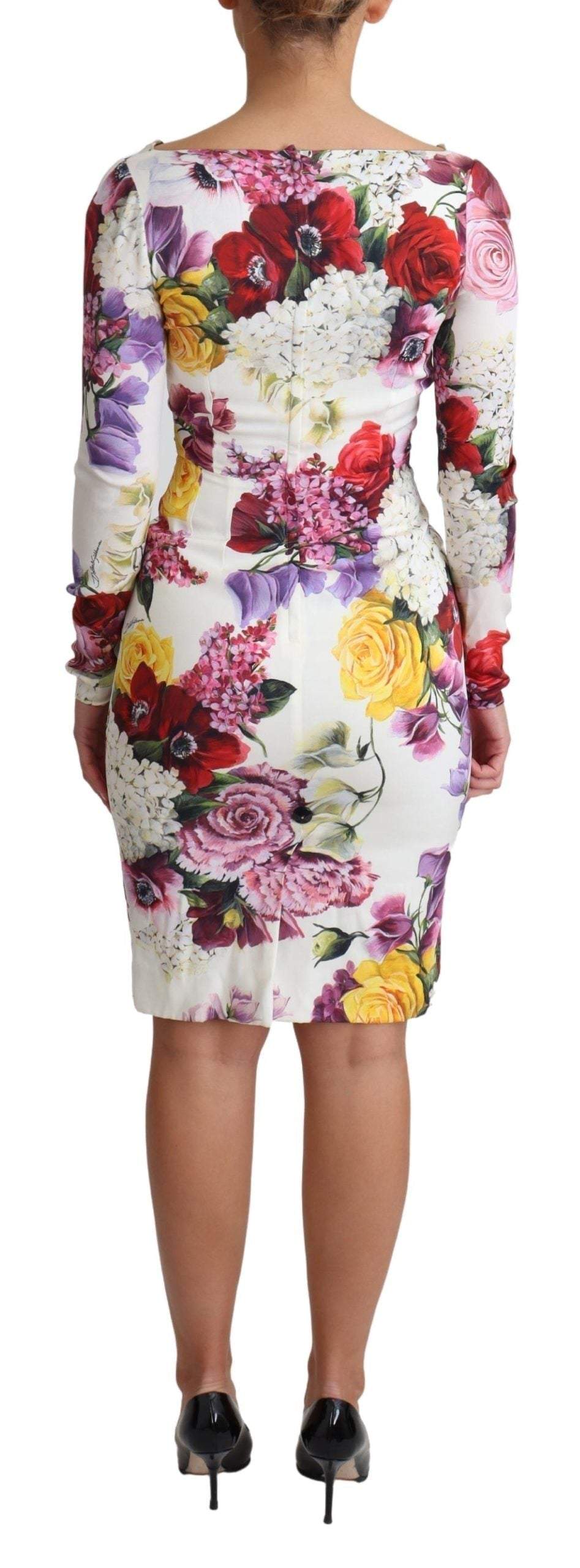 Dolce & Gabbana White Floral Print Silk Long Sleeve Dress #women, Dolce & Gabbana, Dresses - Women - Clothing, feed-agegroup-adult, feed-color-White, feed-gender-female, IT36 | XS, White, Women - New Arrivals at SEYMAYKA