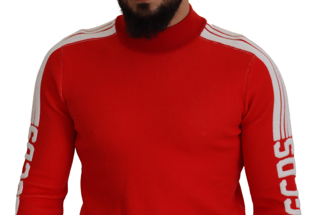 GCDS Red Wool Logo Printed Crew Neck  Pullover Sweater