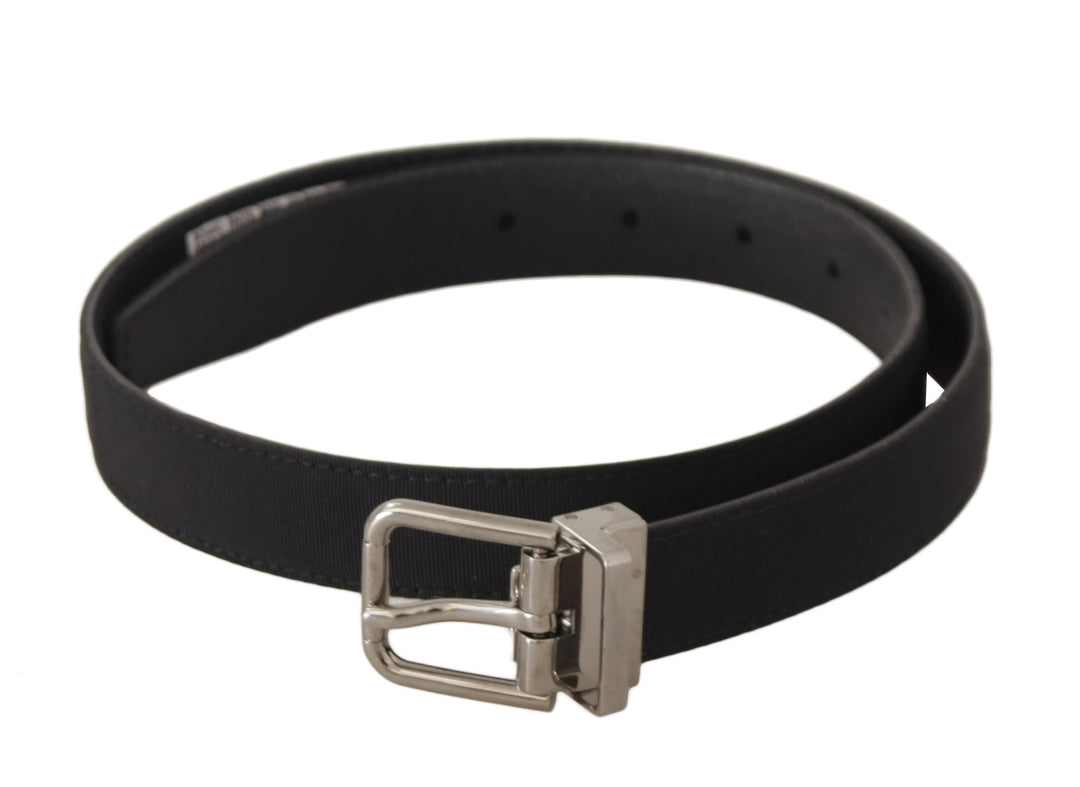 Dolce & Gabbana Black Canvas Leather Silver Tone Metal Buckle Belt