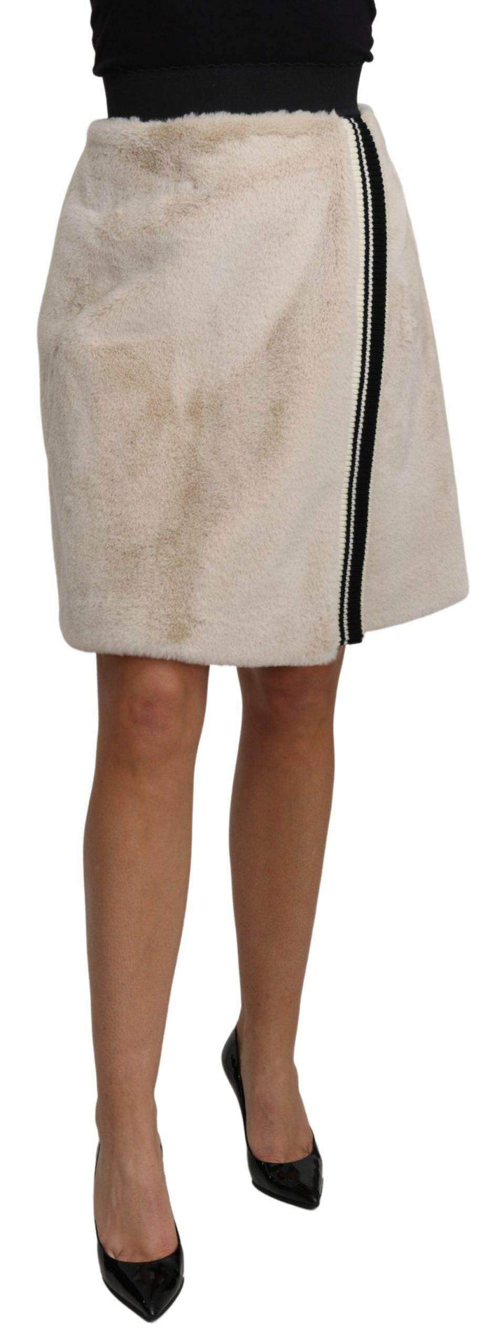 Dolce & Gabbana  Beige High Waist A-line Mini Fur Skirt #women, Beige, Brand_Dolce & Gabbana, Catch, Dolce & Gabbana, feed-agegroup-adult, feed-color-beige, feed-gender-female, feed-size-IT40|S, Gender_Women, IT40|S, Kogan, Skirts - Women - Clothing, Women - New Arrivals at SEYMAYKA