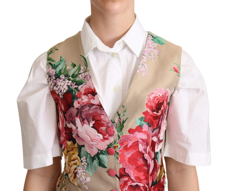 Dolce & Gabbana Beige Jacquard Floral Print Waistcoat Vest Beige, Dolce & Gabbana, feed-agegroup-adult, feed-color-Beige, feed-gender-female, IT38|XS, IT40|S, IT42|M, Vests - Women - Clothing at SEYMAYKA