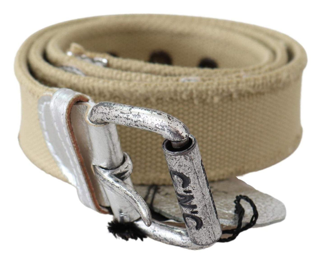 Costume National Beige Cotton Rustic Logo Buckle Belt #women, 85 cm / 34 Inches, Accessories - New Arrivals, Beige, Belts - Women - Accessories, Costume National, feed-agegroup-adult, feed-color-beige, feed-gender-female at SEYMAYKA