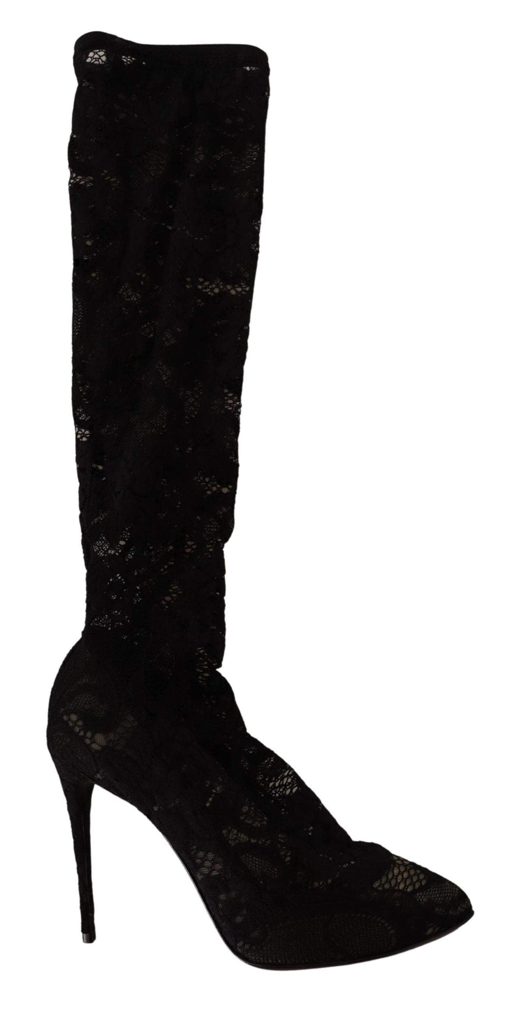 Dolce & Gabbana Black Stretch Socks Taormina Lace Boots Shoes Black, Boots - Women - Shoes, Dolce & Gabbana, EU36.5/US6, EU37.5/US7, EU38.5/US8, EU39.5/US9, EU39/US8.5, feed-1 at SEYMAYKA