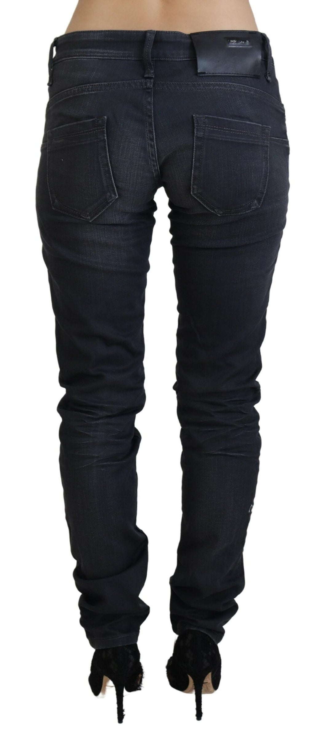 Acht Black Washed Low Waist Slim Fit Cotton Denim Jeans