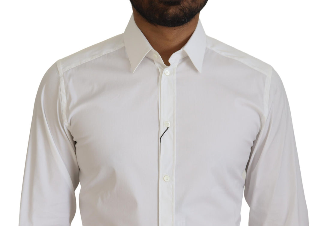 Dolce & Gabbana White Cotton Slim Fit Formal Dress GOLD Shirt