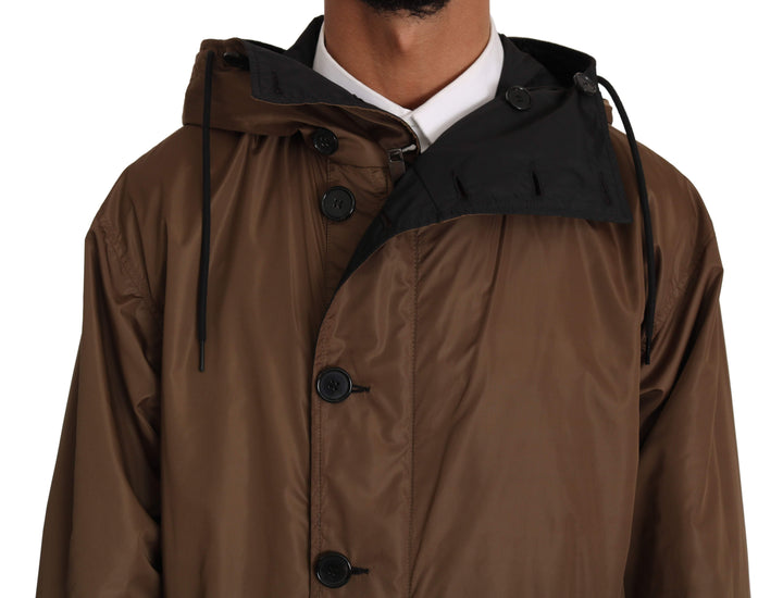 Dolce & Gabbana  Black Brown Hooded Reversible Raincoat #men, Black, Brand_Dolce & Gabbana, Catch, Dolce & Gabbana, feed-agegroup-adult, feed-color-black, feed-gender-male, feed-size-IT46 | S, Gender_Men, IT46 | S, Jackets - Men - Clothing, Kogan, Men - New Arrivals at SEYMAYKA