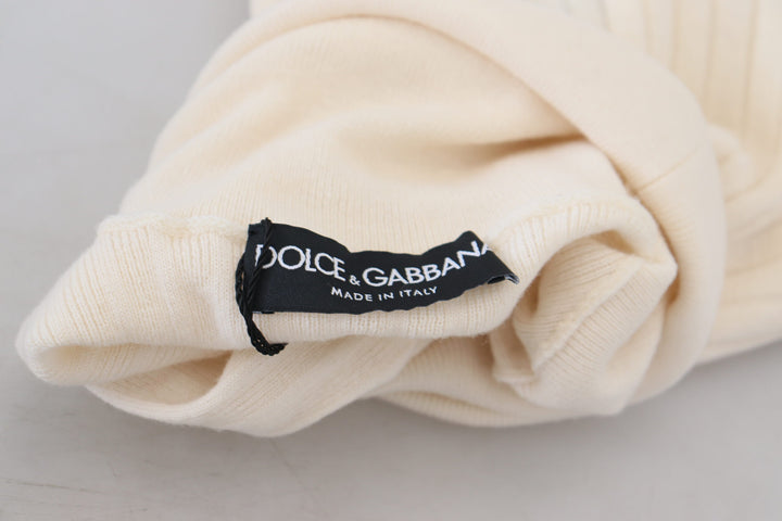 Dolce & Gabbana Ivory Turtleneck Distressed Cuff Pullover Sweater