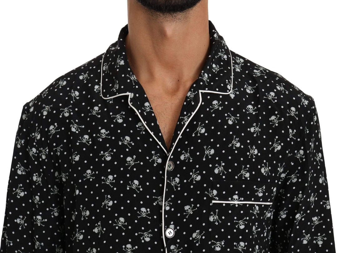 Dolce & Gabbana  Black Skull Print Silk Sleepwear Shirt #men, Black, Brand_Dolce & Gabbana, Catch, Dolce & Gabbana, feed-agegroup-adult, feed-color-black, feed-gender-male, feed-size-IT39 | S, Gender_Men, IT39 | S, Kogan, Men - New Arrivals, Shirts - Men - Clothing at SEYMAYKA