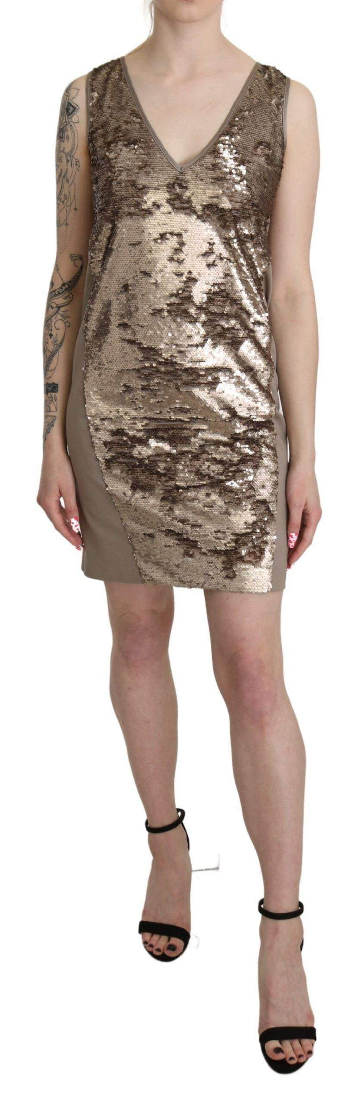 Dolce & Gabbana  Sequined V-neck Sleeveless Sheath Mini Dress #women, Brown, Dresses - Women - Clothing, feed-agegroup-adult, feed-color-brown, feed-gender-female, feed-size-IT42|M, Gender_Women, IT42|M, Liu Jo, Women - New Arrivals at SEYMAYKA