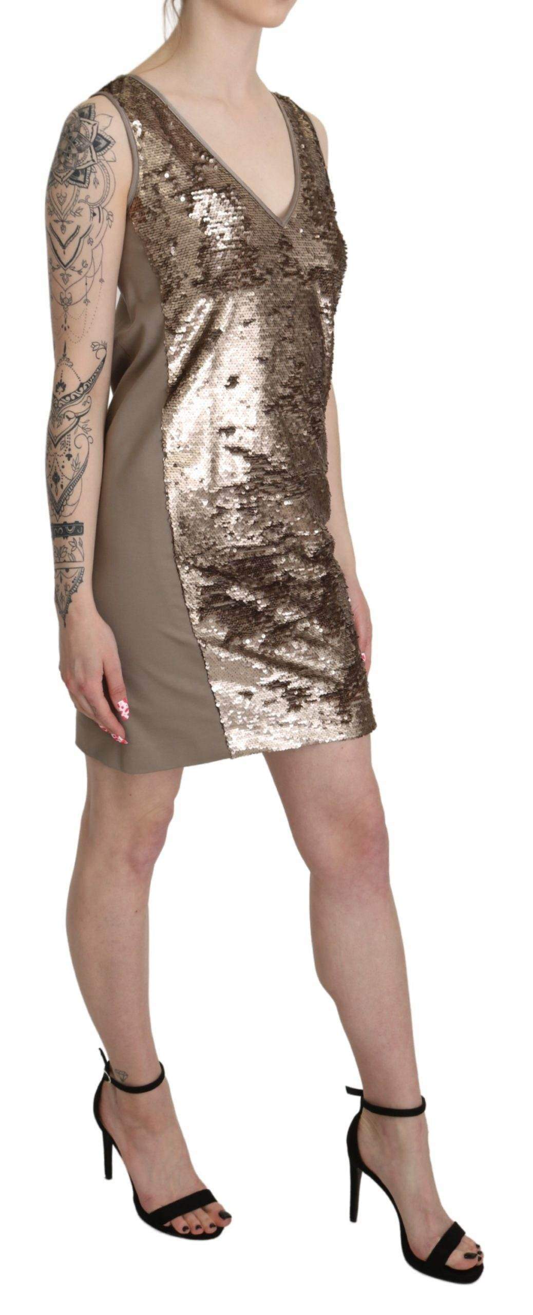 Dolce & Gabbana  Sequined V-neck Sleeveless Sheath Mini Dress #women, Brown, Dresses - Women - Clothing, feed-agegroup-adult, feed-color-brown, feed-gender-female, feed-size-IT42|M, Gender_Women, IT42|M, Liu Jo, Women - New Arrivals at SEYMAYKA