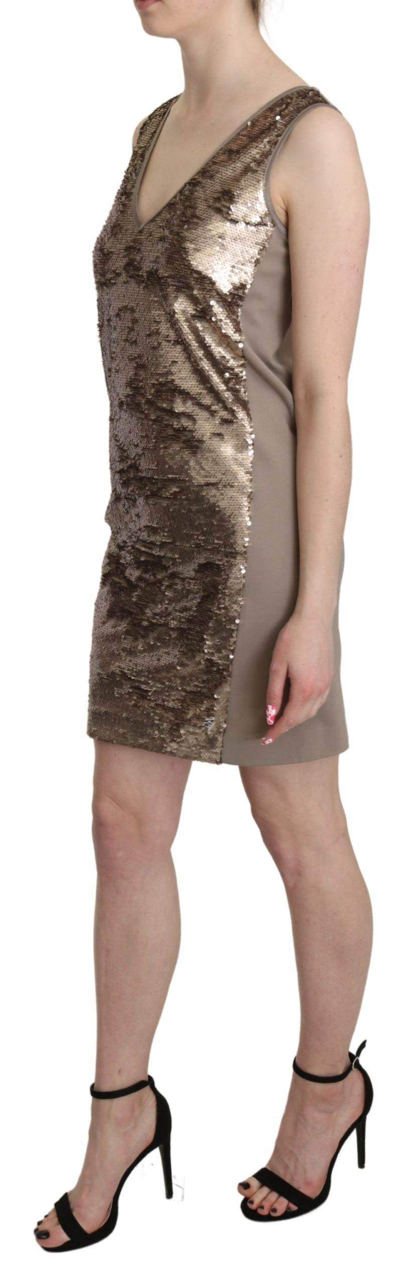 Dolce & Gabbana  Sequined V-neck Sleeveless Sheath Mini Dress #women, Brown, Dresses - Women - Clothing, feed-agegroup-adult, feed-color-brown, feed-gender-female, feed-size-IT42|M, Gender_Women, IT42|M, Liu Jo, Women - New Arrivals at SEYMAYKA