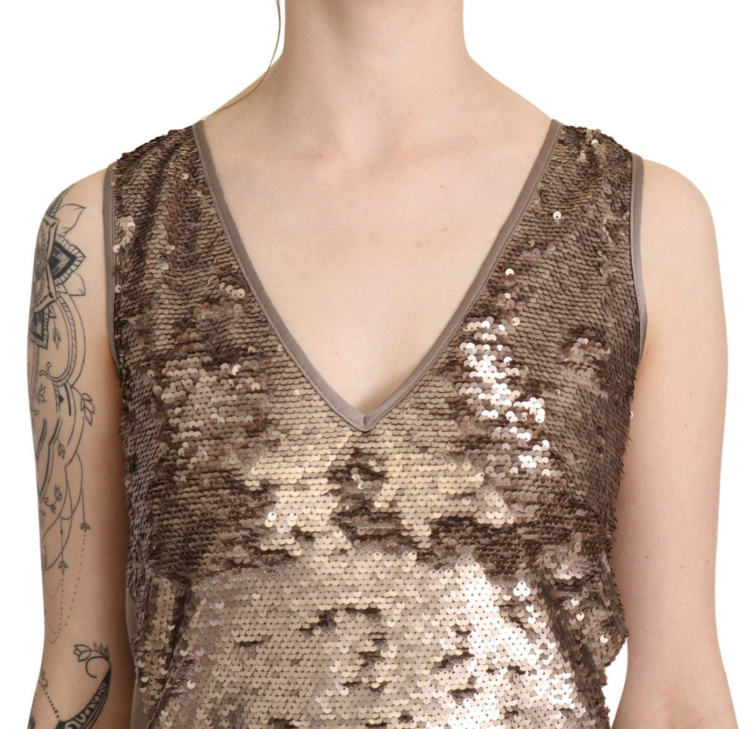 Dolce & Gabbana  Sequined V-neck Sleeveless Sheath Mini Dress #women, Brown, Dresses - Women - Clothing, feed-agegroup-adult, feed-color-brown, feed-gender-female, feed-size-IT42|M, Gender_Women, IT42|M, Liu Jo, Women - New Arrivals at SEYMAYKA