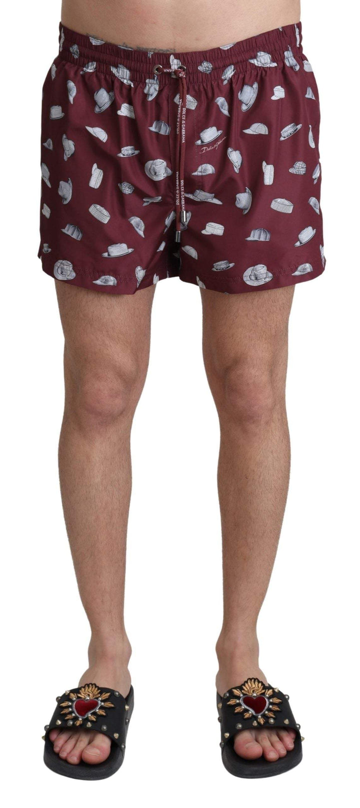 Dolce & Gabbana Maroon Hats Print Beachwear Shorts Swimwear #men, Dolce & Gabbana, feed-agegroup-adult, feed-color-marrone, feed-gender-male, IT4 | S, Marrone, Men - New Arrivals, Swimwear - Men - Clothing at SEYMAYKA