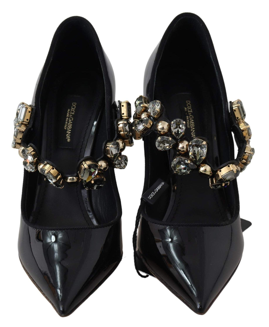 Dolce & Gabbana Black Leather Crystal Shoes Mary Jane Pumps #women, Black, Dolce & Gabbana, EU35/US4.5, feed-agegroup-adult, feed-color-Black, feed-gender-female, Pumps - Women - Shoes, Shoes - New Arrivals at SEYMAYKA