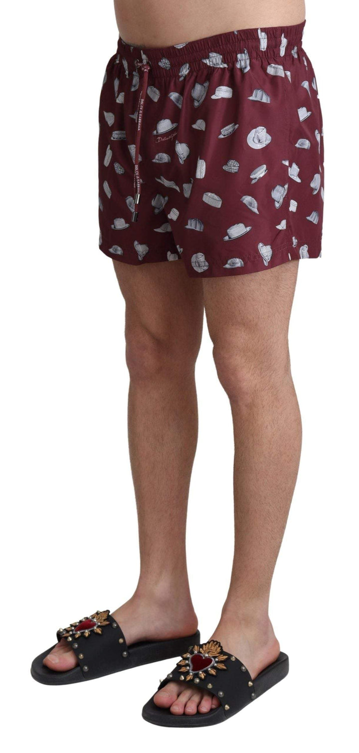 Dolce & Gabbana Maroon Hats Print Beachwear Shorts Swimwear #men, Dolce & Gabbana, feed-agegroup-adult, feed-color-marrone, feed-gender-male, IT4 | S, Marrone, Men - New Arrivals, Swimwear - Men - Clothing at SEYMAYKA