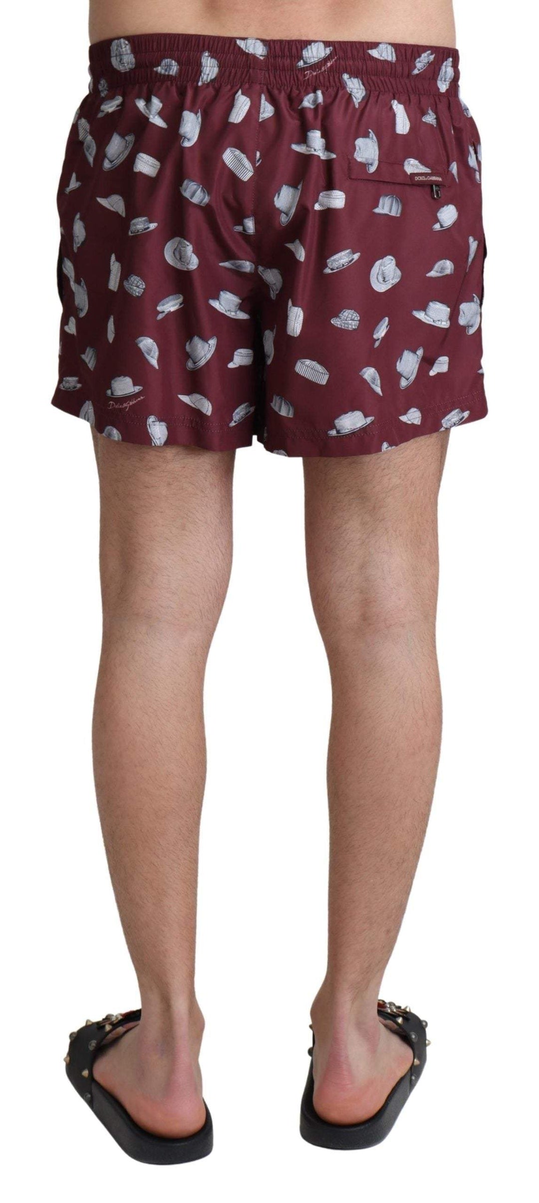 Dolce & Gabbana Maroon Hats Print Beachwear Shorts Swimwear #men, Dolce & Gabbana, feed-agegroup-adult, feed-color-marrone, feed-gender-male, IT4 | S, Marrone, Men - New Arrivals, Swimwear - Men - Clothing at SEYMAYKA