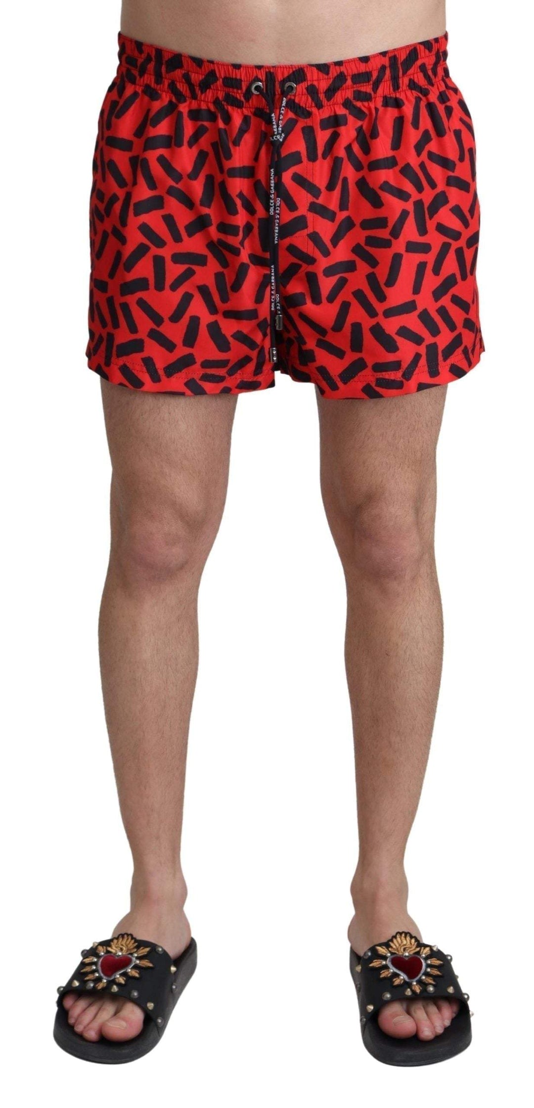 Dolce & Gabbana Red Patterned Beachwear Shorts Swimwear #men, Dolce & Gabbana, feed-agegroup-adult, feed-color-Red, feed-gender-male, IT4 | S, Men - New Arrivals, Red, Swimwear - Men - Clothing at SEYMAYKA