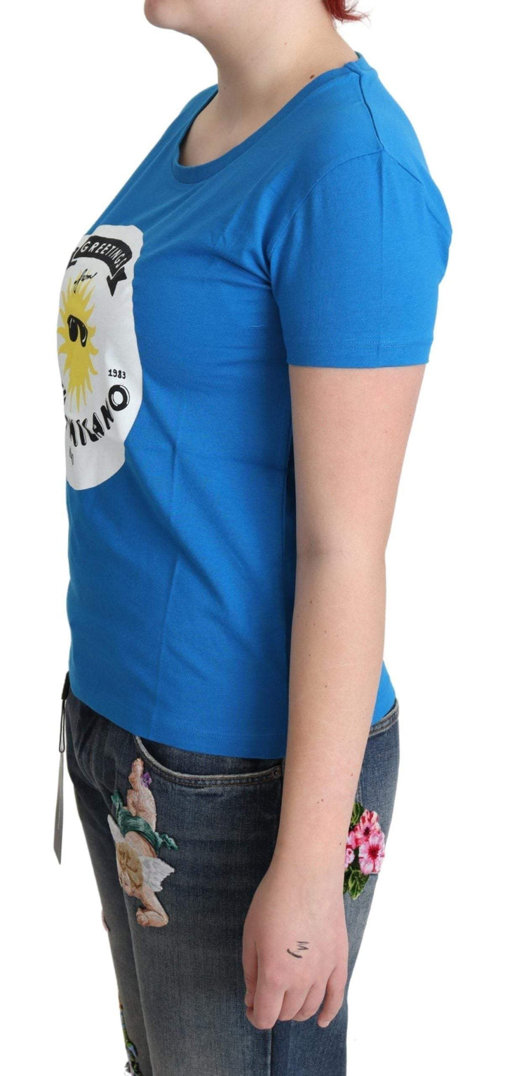 Moschino Blue Cotton Sunny Milano Print Tops T-shirt #women, Blue, feed-agegroup-adult, feed-color-Blue, feed-gender-female, IT40|S, IT42|M, IT44|L, IT46|XL, Moschino, Tops & T-Shirts - Women - Clothing, Women - New Arrivals at SEYMAYKA