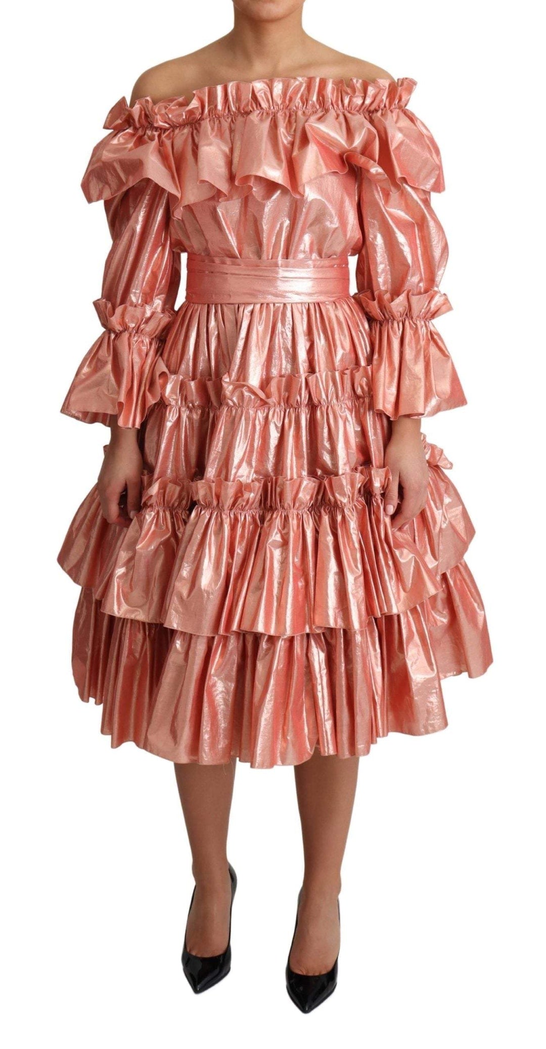 Dolce & Gabbana Pink Ruffled Dress Silk Cotton Gown Dress #women, Dolce & Gabbana, Dresses - Women - Clothing, feed-agegroup-adult, feed-color-Pink, feed-gender-female, IT36|XXS, IT38|XS, Pink, Women - New Arrivals at SEYMAYKA