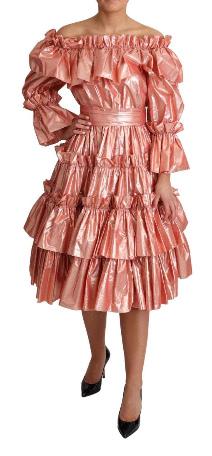 Dolce & Gabbana Pink Ruffled Dress Silk Cotton Gown Dress #women, Dolce & Gabbana, Dresses - Women - Clothing, feed-agegroup-adult, feed-color-Pink, feed-gender-female, IT36|XXS, IT38|XS, Pink, Women - New Arrivals at SEYMAYKA