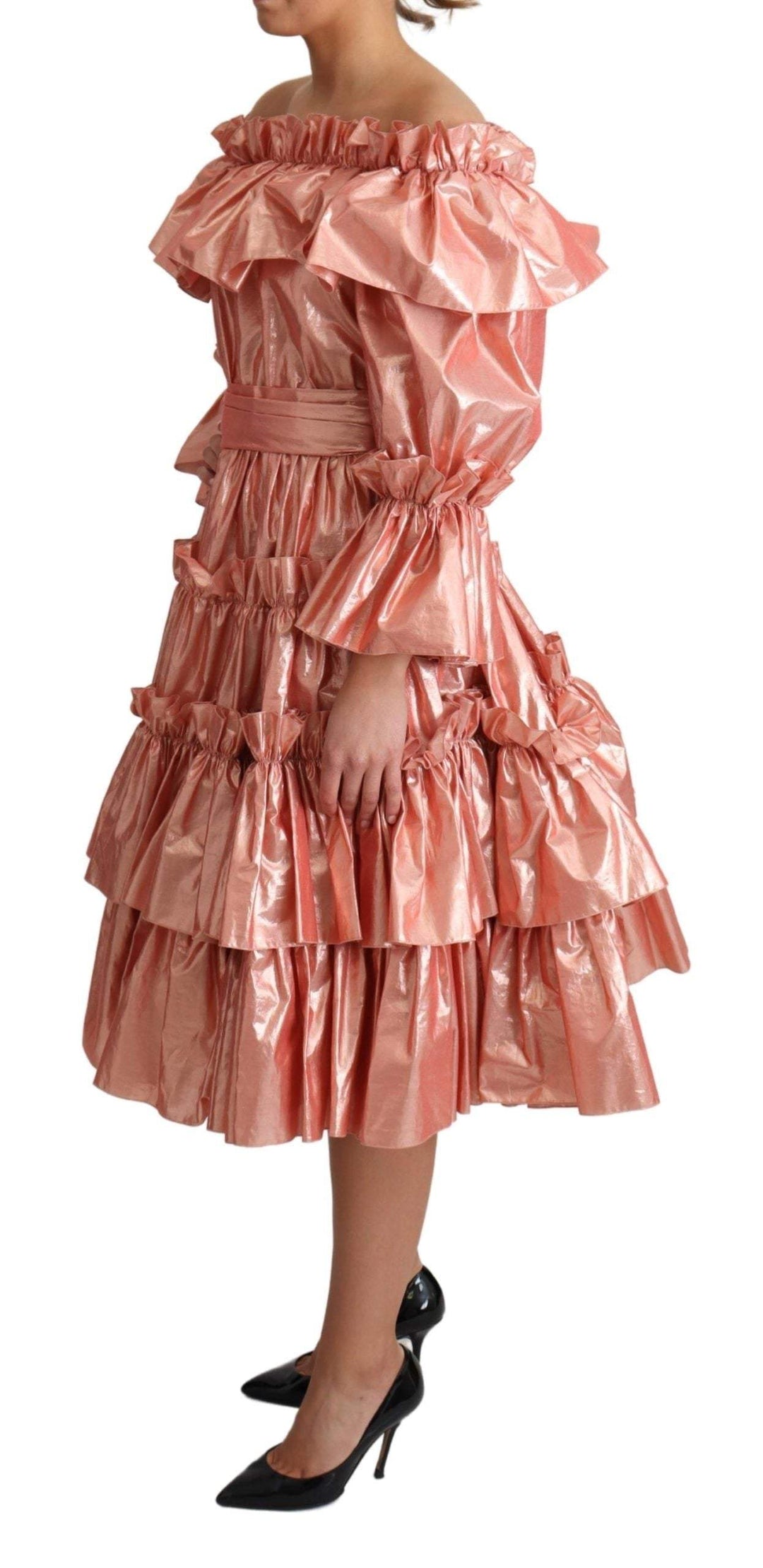 Dolce & Gabbana Pink Ruffled Dress Silk Cotton Gown Dress #women, Dolce & Gabbana, Dresses - Women - Clothing, feed-agegroup-adult, feed-color-Pink, feed-gender-female, IT36|XXS, IT38|XS, Pink, Women - New Arrivals at SEYMAYKA