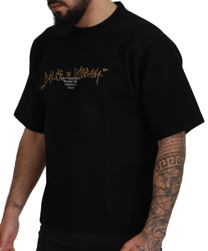 Dolce & Gabbana Black Logo Cotton Crewneck T-shirt